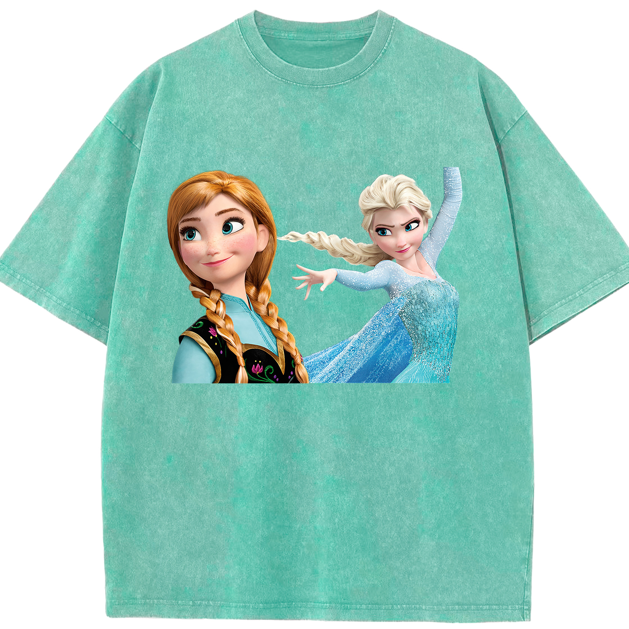 （画像用） アナと雪の女王 アンナ エルサ Frozen Anna Elsa 綿100% ヴィンテージ風 半袖Tシャツ（フロントプリント）